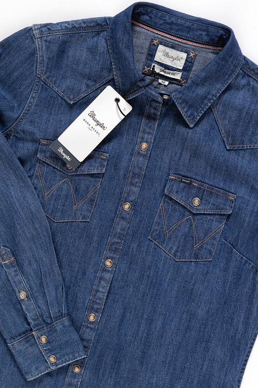 KOSZULA JEANSOWA DAMSKA WRANGLER L/S WESTERN SHIRT MID INDIGO W5045O68E 112129261