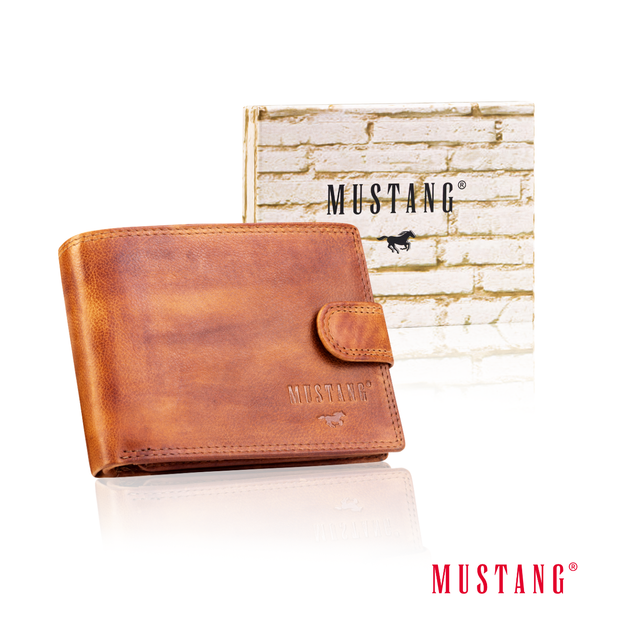 MUSTANG Denimo Wallet Side Opening With Button SKÓRZANY PORTFEL POJEMNY MA KARTY PREMIUM RFID