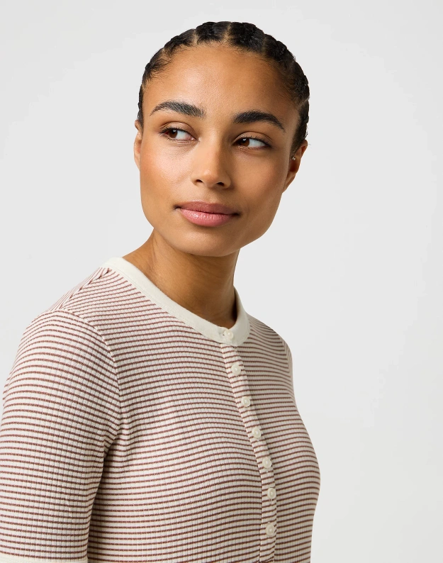 DAMSKA KOSZULKA WRANGLER FEMME KNIT HENLEY COGNAC 112370741