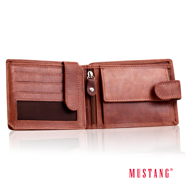 MUSTANG Denimo Wallet Side Opening With Button SKÓRZANY PORTFEL POJEMNY NA KARTY PREMIUM RFID