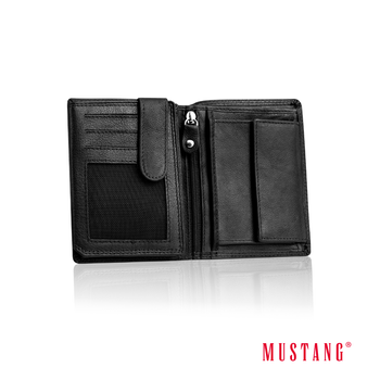 MUSTANG DENIMO HIGH WALLET MĘSKI PORTFEL SKÓRZANY NA KARTY POJEMNY BLACK RFID