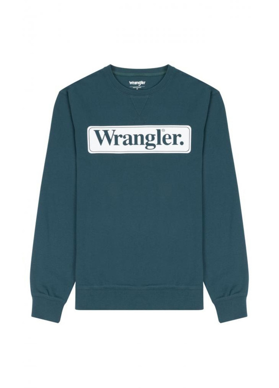 WRANGELR SEASONAL CREW MĘSKA BLUZA NIEROZPINANA LOGO DEEP TEAL GREEN 112341199 W6F3016144