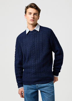 MESKI SWETER WRANGLER CABLE KNIT SWEATER DENIM HEATHER 112371654