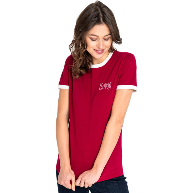 LEE RINGER TEE SS DAMSKI T-SHIRT KOSZULKA Z KRÓTKIM RĘKAWEM LOGO FADED RED L44UFELE 112110017