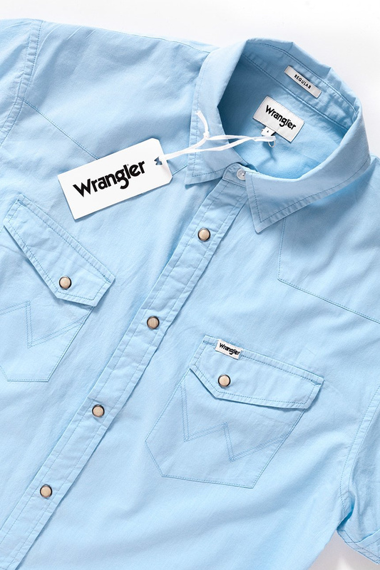 KOSZULA MĘSKA KRÓTKI RĘKAW WRANGLER SS WESTERN SHIRT CHAMBRAY BLUE W58736SUV 112129541