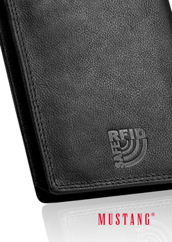 MUSTANG DENIMO HIGH WALLET MĘSKI PORTFEL SKÓRZANY NA KARTY POJEMNY BLACK RFID