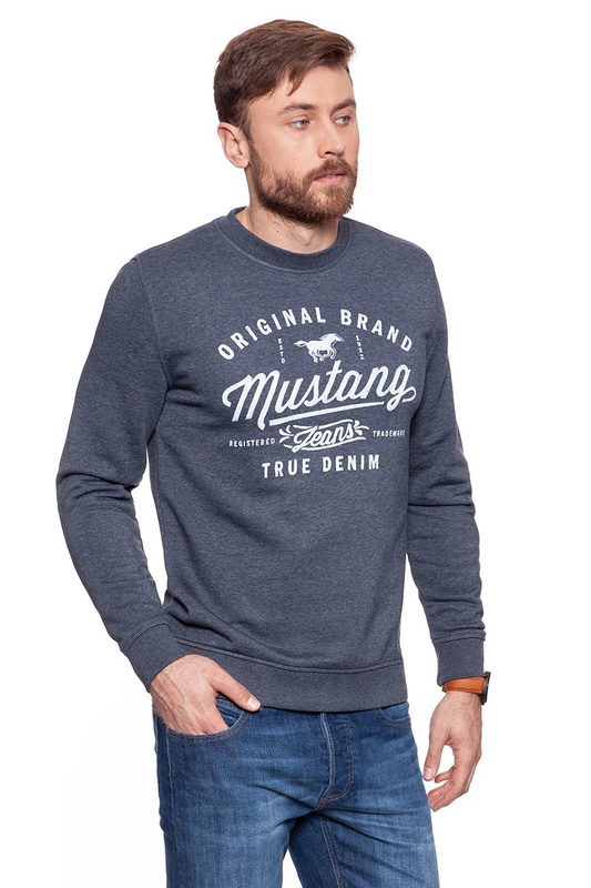 BLUZA MUSTANG MĘSKA Logo Sweatshirt Blue Nights Melange 1007226 5370