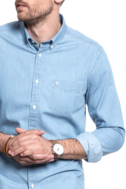 KOSZULA JEANSOWA MĘSKA WRANGLER L/S 1PKT BUTTON-DOWN LIGHT INDIGO W58838S4E 112129622