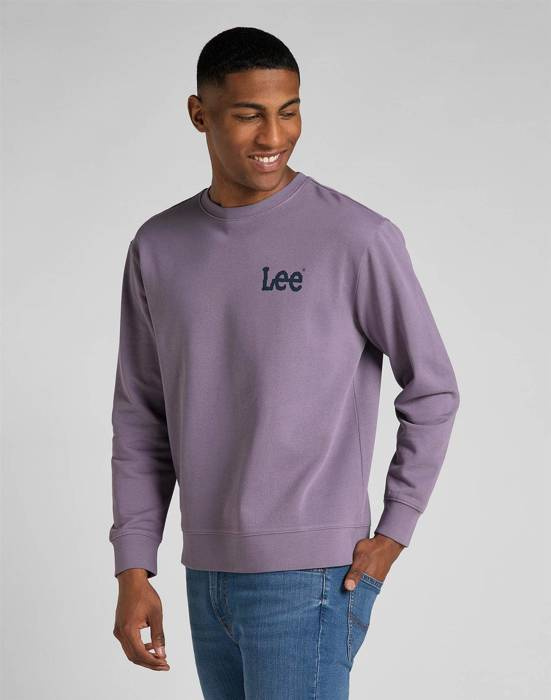 LEE BOLD LEE CREW MĘSKA BLUZA LOGO WASHED PURPLE L80AEJTZ 112319294