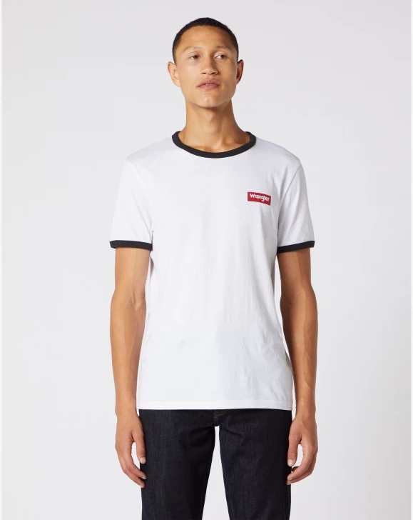 WRANGLER SS RINGER TEE MĘSKI T-SHIRT KOSZULKA Z NADRUKIEM LOGO WHITE W7D4D3989 112131752
