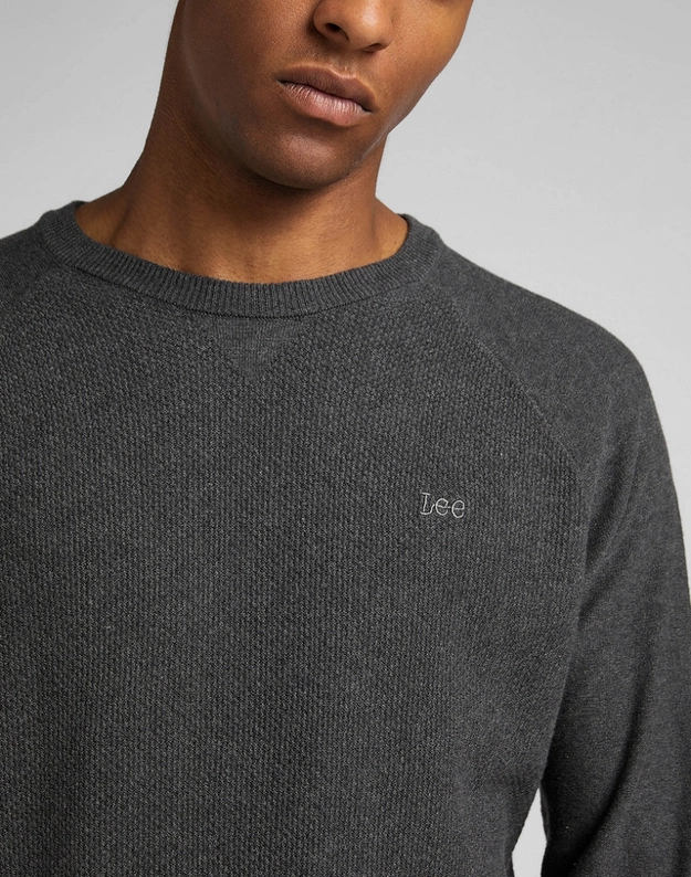 LEE RAGLAN CREW KNIT MĘSKI SWETER KLASYCZNY LOGO DARK GREY L83PKH06 112321534