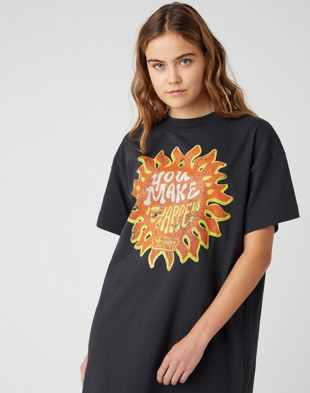 DAMSKA SUKIENKA WRANGLER TEE DRESS WASHED BLACK W9N7GFXVD 112132445