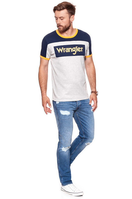 KOSZULKA WRANGLER B&Y RUGBY LOGO TEE MID GREY MEL W7B87GK37 112131559