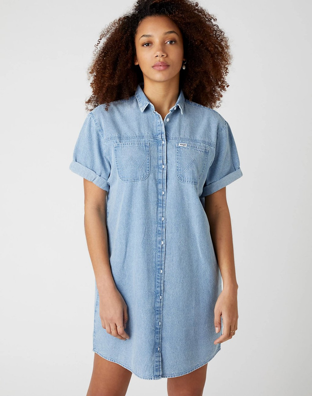 SUKIENKA WRANGLER DENIM SHIRT DRESS LIGHT INDIGO W9P03JX4E 112132451