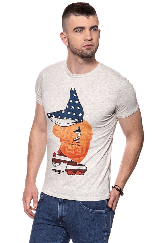 KOSZULKA WRANGLER MASCOTTE TEE LIGHT GREY MEL W7B35FK03 112131455