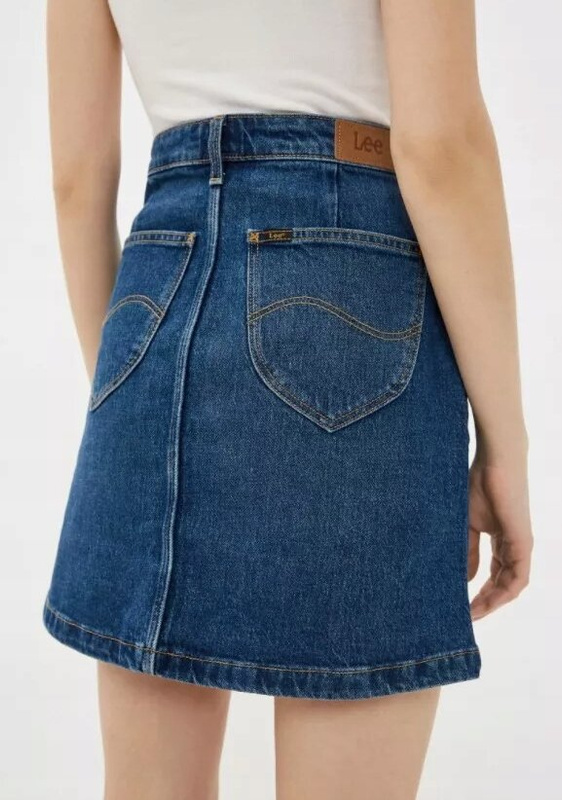 LEE BUTTON FLY A LINE DAMSKA SPÓDNICA JEANSOWA JEANS DŻINS WORN IRIS L38MMWQW 112139975