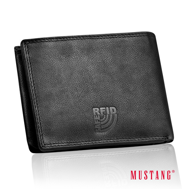 MUSTANG DENIMO WALLET MĘSKI PORTFEL SKÓRZANY POJEMNY KARTY BLACK