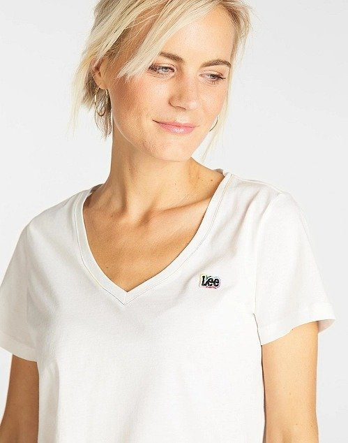 LEE PRIDE V-NECK TEE DAMSKI T-SHIRT KOSZULKA WHITE CANVAS L40BWMRR 112108489
