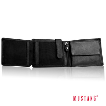 MUSTANG DENIMO WALLET MĘSKI PORTFEL SKÓRZANY POJEMNY KARTY BLACK