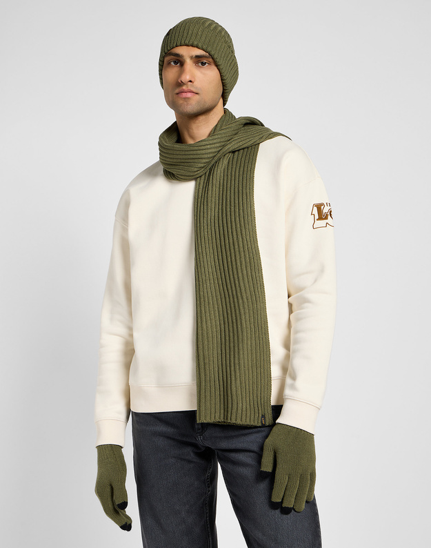 LEE MĘSKI ZESTAW ZIMOWY CZAPKA SZALIK RĘKAWICZKI  LEE XMAS PACK MERCANTILE GREEN 112358293