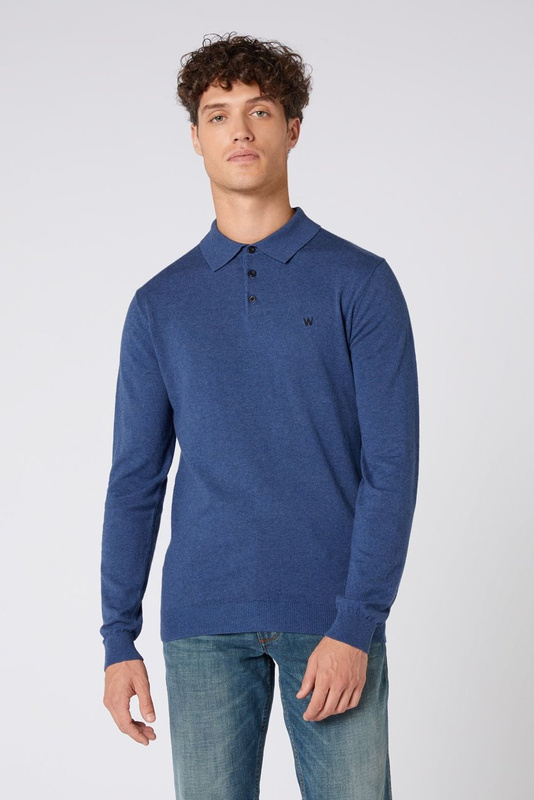 WRANGLER POLO KNIT MĘSKA KOSZULKA Z DŁUGIM RĘKAWEM LOGO NAVY W8B3QL114 112132387