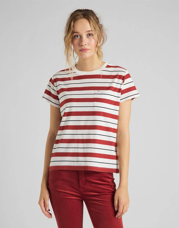 LEE RELAXED POCKET TEE DAMSKI T-SHIRT KOSZULKA W PASKI RED OCHRE L40RYHOE 112108724