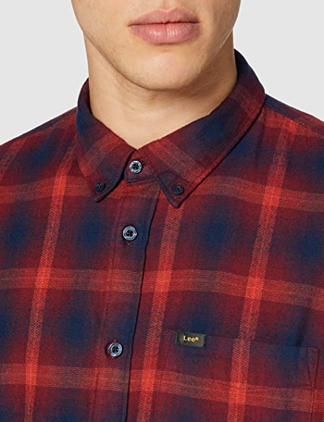 LEE BUTTON DOWN MĘSKA KOSZULA MATERIAŁOWA W KRATĘ REDRUM L880QCOW 112123392