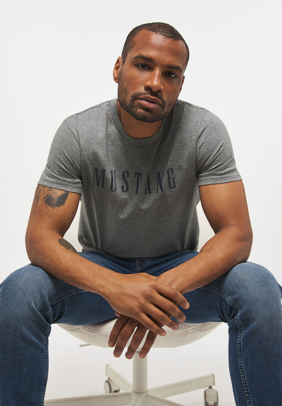 MUSTANG Style Alex C LOGO Tee MĘSKI T-SHIRT KOSZULKA Mid Grey Melange 1013221 4140