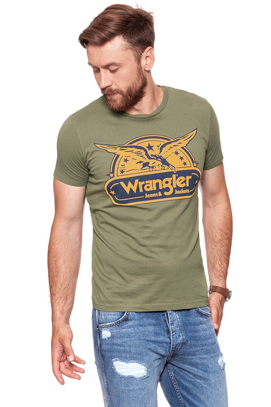 KOSZULKA WRANGLER SS EAGLE TEE DUSTY OLIVE W7B74FK45 112131544