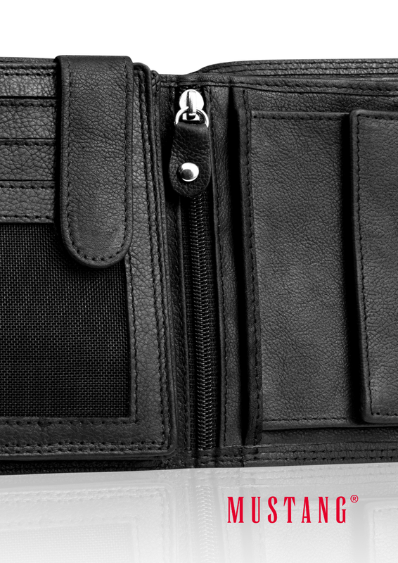 MUSTANG DENIMO HIGH WALLET MĘSKI PORTFEL SKÓRZANY NA KARTY POJEMNY BLACK RFID