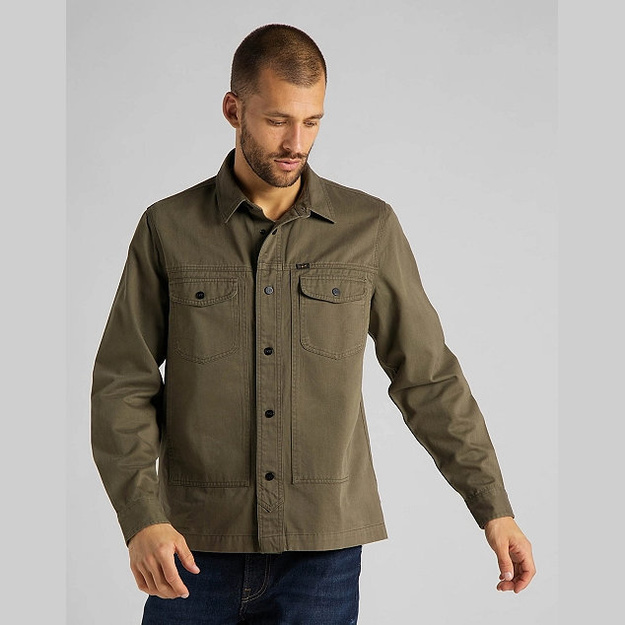 LEE MILITARY WORKER SHIRT MĘSKA KOSZULA MATERIAŁOWA REGULAR FIT OLIVE GREEN L66CTHNX 112116331