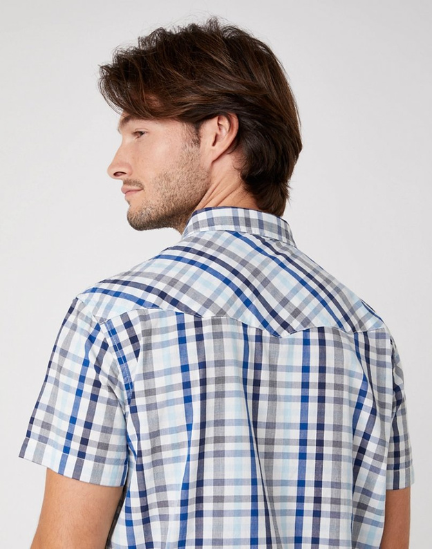 MĘSKA KOSZULA W KRATE WRANGLER SS WESTERN SHIRT CERULEAN BLUE W5J04MXVT 112130145