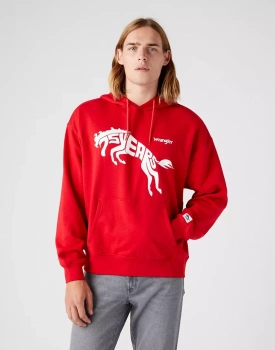 WRANGLER 75TH ANNI HOODIE MĘSKA BLUZA LOGO NADRUK CHINESE RED W645HTXCJ 112146185
