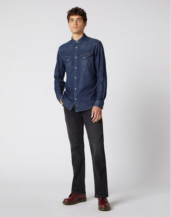 MĘSKA KOSZULA JEANSOWA WRANGLER WESTERN DENIM SHIRT DARK INDIGO W5974O71E 112129866