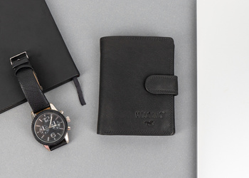 MUSTANG DENIMO WALLET MĘSKI PORTFEL SKÓRZANY POJEMNY KARTY BLACK