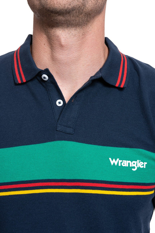 KOSZULKA MĘSKA POLO WRANGLER SS COLOURBLOCK POLO NAVY W7E3KF114 112131777