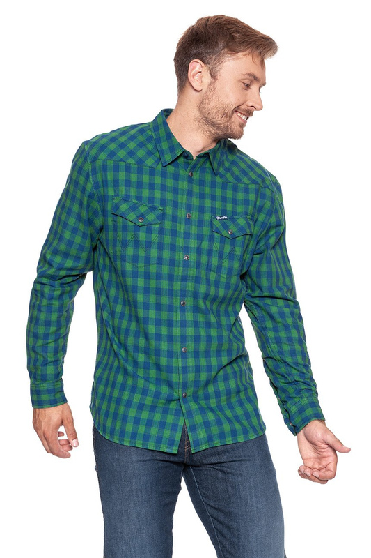 WRANGLER L/S HERITAGE WESTERN POSY GREEN W57795ENW