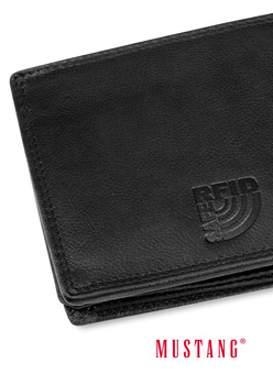 MUSTANG DENIMO WALLET MĘSKI PORTFEL SKÓRZANY POJEMNY KARTY BLACK