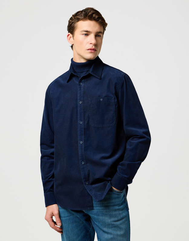 MESKA KOSZULA  WRANGLER 1 PKT CORDUROY SHIRT NAVY 112371527