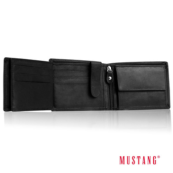 MUSTANG DENIMO WALLET MĘSKI PORTFEL SKÓRZANY POJEMNY KARTY BLACK
