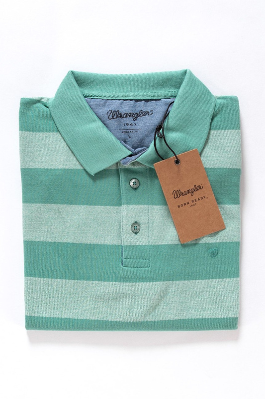 WRANGLER S/S BOLD STRIPE POLO BERYL GREEN W7A33KBS4
