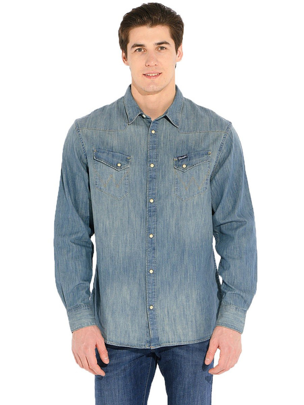 WRANGLER WESTERN SHIRT MĘSKA KOSZULA JEANSOWA DŁUGI RĘKAW TINTED BLEACH W58707P9E
