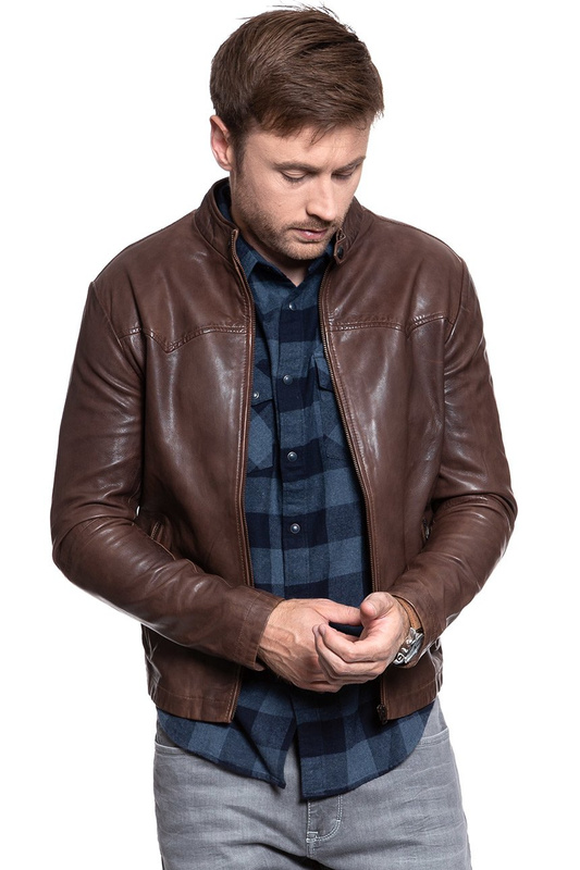 KURTKA SKÓRZANA WRANGLER WESTERN BIKER CHOCOLATE BROWN W4762ZAVM 112129047
