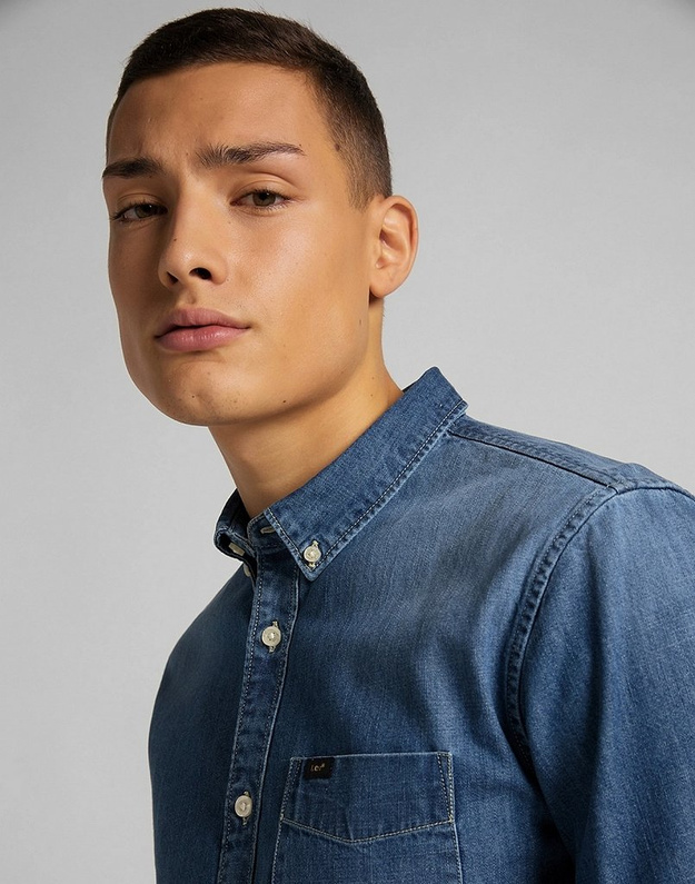 LEE BUTTON DOWN MĘSKI T-SHIRT KOSZULKA Z KRÓTKIM RĘKAWEM TIDE BLUE L880PLQK 112123383