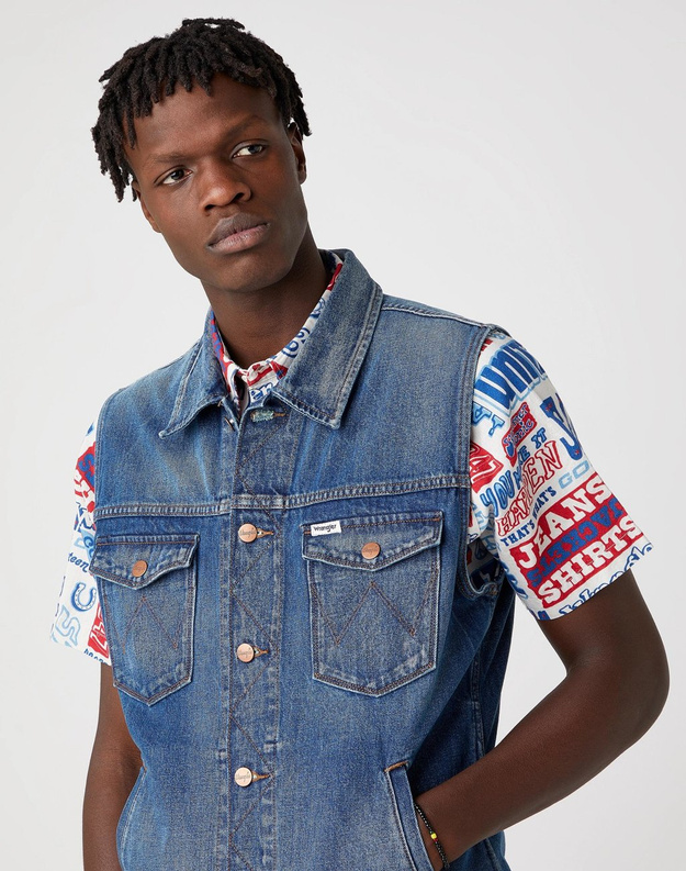 MĘSKI JEANSOWY BEZRĘKAWNIK WRANGLER DENIM VEST DE-LITE BLUE W447SF48R 112128890