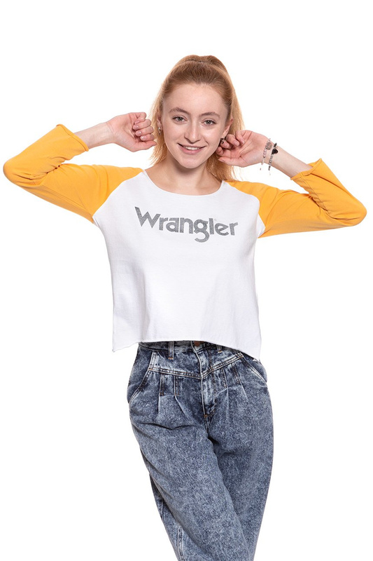 WRANGLER T SHIRT DAMSKI RAGLAN CROP LS TEE WHITE W718CF912 112130920