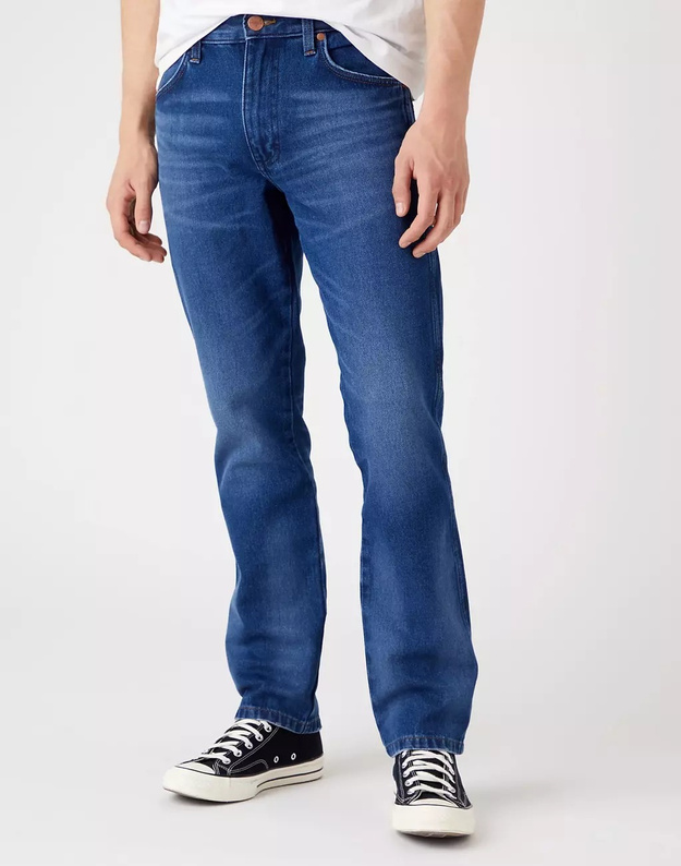 WRANGLER GREENSBORO MĘSKIE SPODNIE JEANSOWE BRUSHED MID BLUE W15QAL15O 112324523