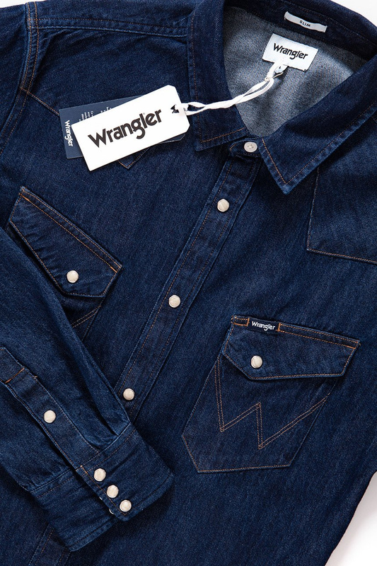KOSZULA JEANSOWA MĘSKA WRANGLER WESTERN DENIM SHIRT DRY INDIGO W59421DZ0 112129744