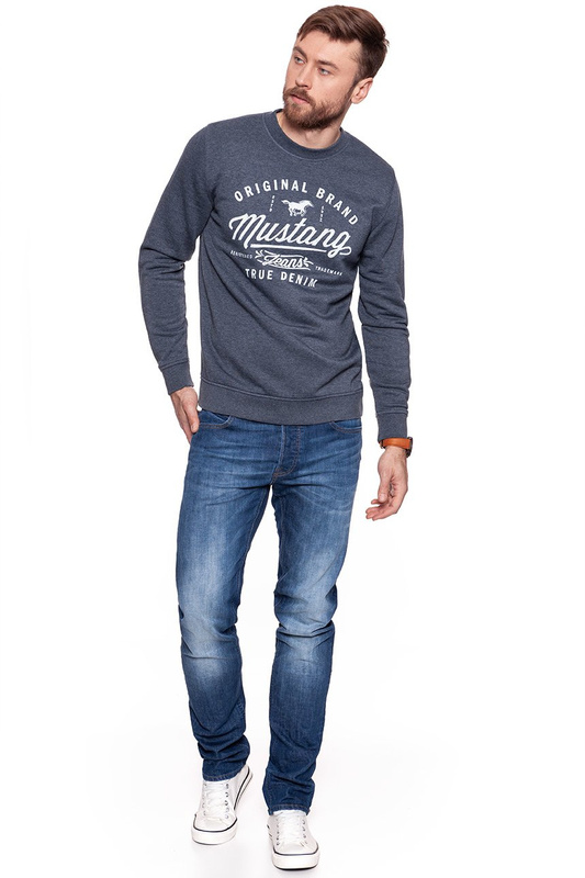 BLUZA MUSTANG MĘSKA Logo Sweatshirt Blue Nights Melange 1007226 5370