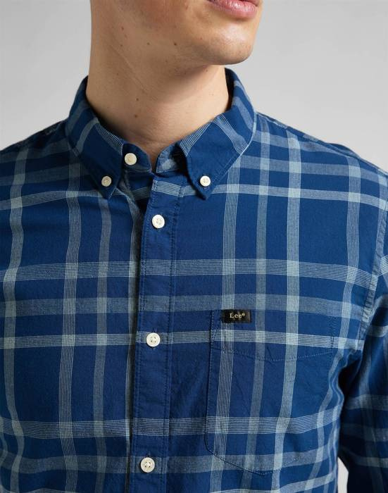 LEE BUTTON DOWN MĘSKA KOSZULA MATERIAŁOWA W KRATĘ MINT BLUE L880OEUD 112145645